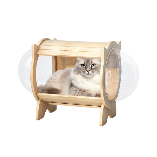 2024 New Multifunctional Cat House Solid Wood Cat House Sisal Mat Space Capsule Cat Nest