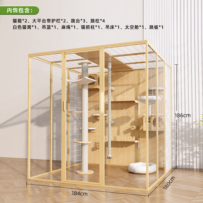 Cat cage household indoor cat cabinet cat house large free space climbing frame integrated cat nest cat house solid wood cat villa