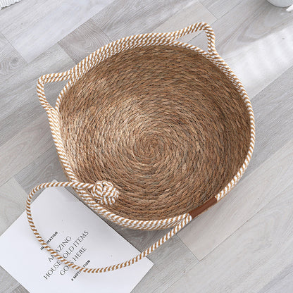 Straw winter warm cat nest, cattail grass weaving cat supplies universal in all seasons, super large pet nest spot