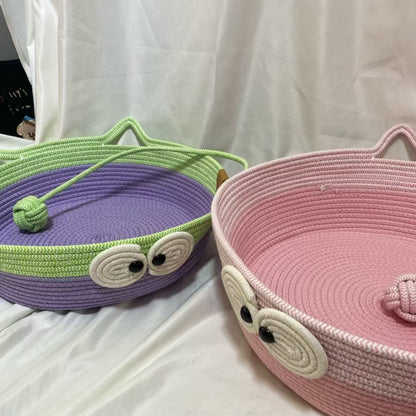 New green-eyed cute design pet nest, all-season cat litter and dog litter, two-color toy ball integrated nest