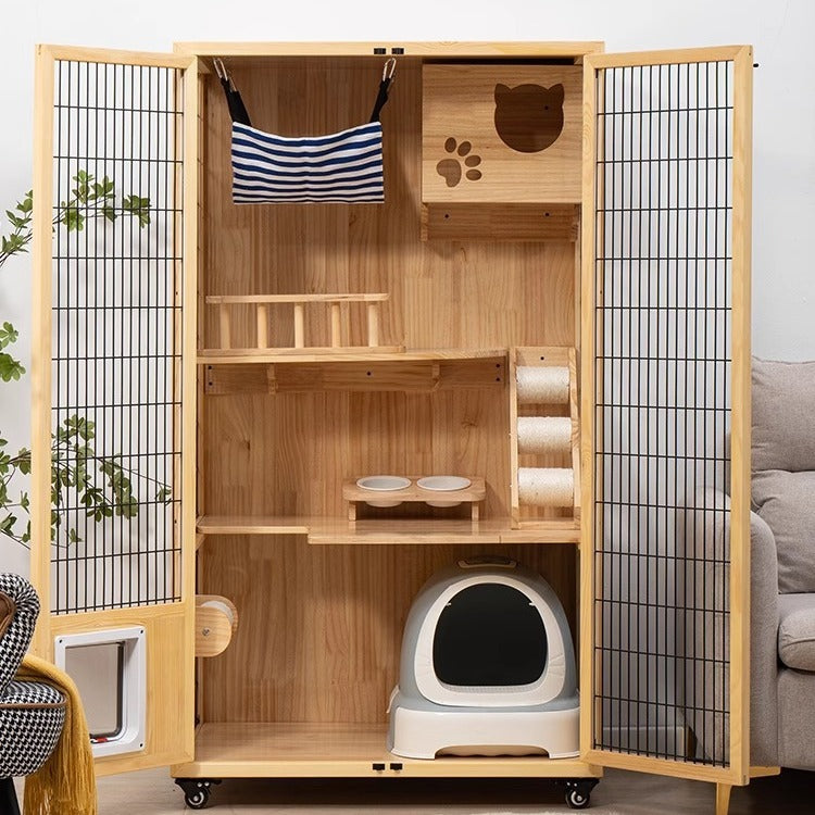 Cat Villa Factory Direct Sales Solid Wood Cat Cage Large Pet Household Cage Indoor Three Layers Four Layers Free Space