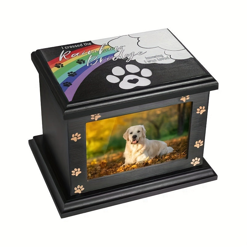 Pet urn, wooden black rainbow dog paw frame, suitable for cats and dogs and other pets