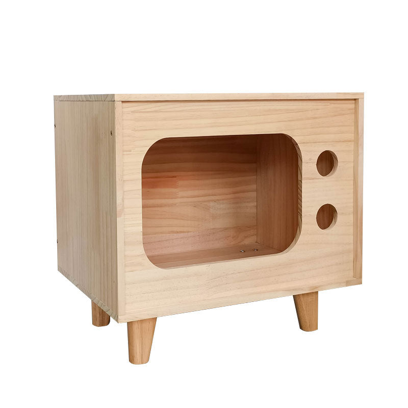 Wholesale Solid Wood Cat Nest Factory Direct Sales Creative Height Up Large Solid Wood Cat House Retro TV Pine Wood Material Pet Nest