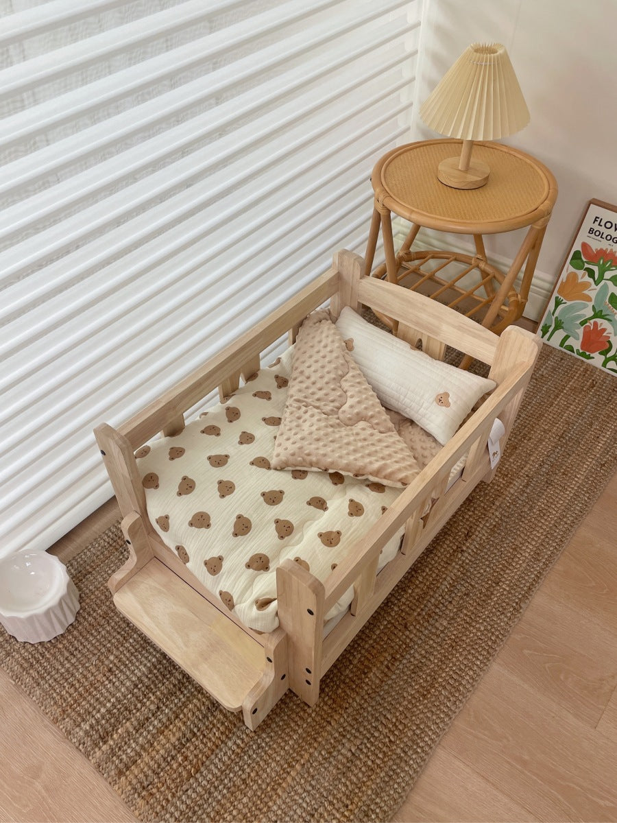 Pet wooden bed, dog wooden bed, pet dog cat wooden bed, small and medium-sized dogs, off-ground four-season wooden nest