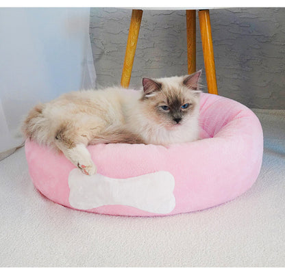 Wholesale cats, dogs and pets two-color splicing autumn and winter plush warm round kennel removable and washable