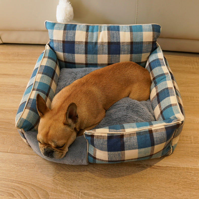 Wholesale dog litter cat litter retro plaid universal in all seasons removable and washable cat teddy than bear small and medium dog bite-resistant pet litter