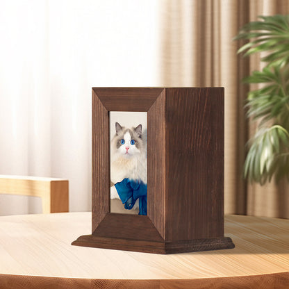 Animal wooden box Solid wood pet memorial urn with picture frame Dog cat pet cremation box