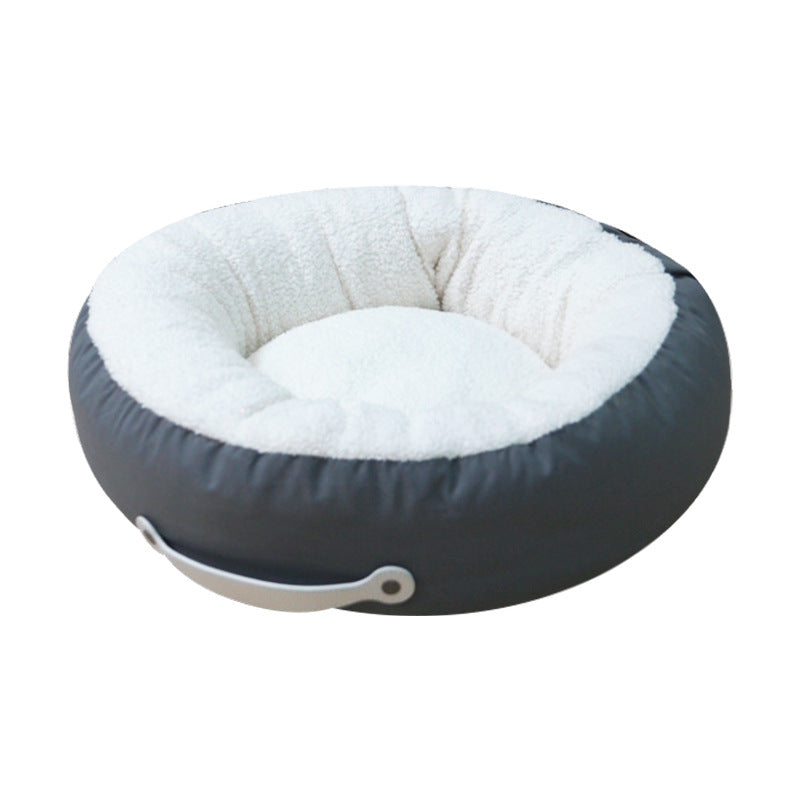 Wholesale cats, dogs and pets two-color splicing autumn and winter plush warm round kennel removable and washable