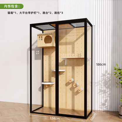 Cat cage household indoor cat cabinet cat house large free space climbing frame integrated cat nest cat house solid wood cat villa