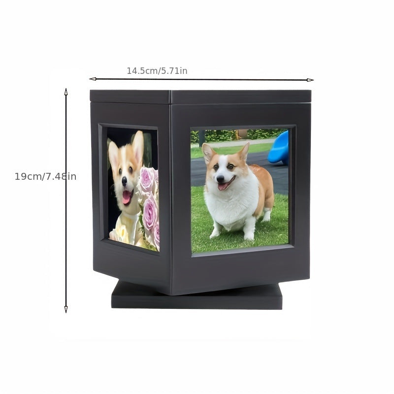 Wooden Rotary Framed Pet Memorial Box Cat and Dog Funeral Urn