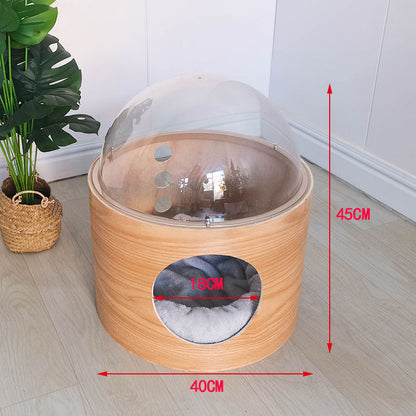 Wholesale space capsule cat beds, double-sided cat scratch columns, round capsule cat houses, all-season, solid wood, comfortable and transparent cat houses