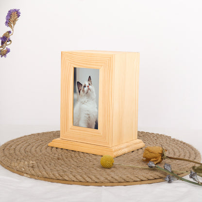 Animal wooden box Solid wood pet memorial urn with picture frame Dog cat pet cremation box