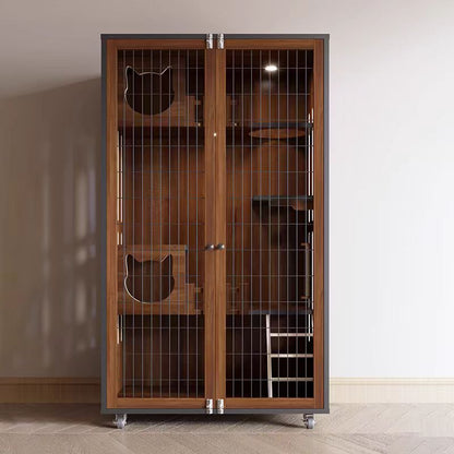 Wooden cat villa household indoor cat cage grid door cat house three-layer cat cabinet breeding cage cat nest luxury cat house