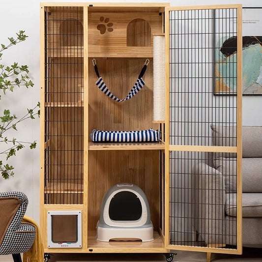 Cat Villa Factory Direct Sales Solid Wood Cat Cage Large Pet Household Cage Indoor Three Layers Four Layers Free Space