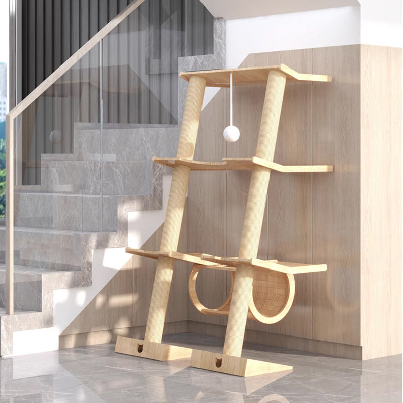 Wholesale custom cat climbing frame Small apartment solid wood against the wall cat scratching board integrated leaning tower leaning against the cat jumping platform climbing column wall type