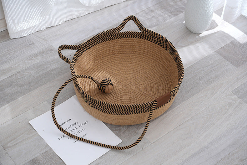 Straw winter warm cat nest, cattail grass weaving cat supplies universal in all seasons, super large pet nest spot