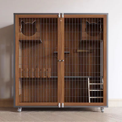 Wooden cat villa household indoor cat cage grid door cat house three-layer cat cabinet breeding cage cat nest luxury cat house