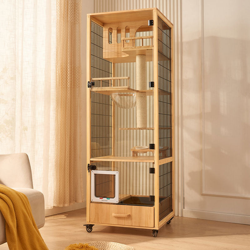 Cat villa small apartment household cat cage wholesale cat house cat house indoor does not occupy a cat cage solid wood cat panorama