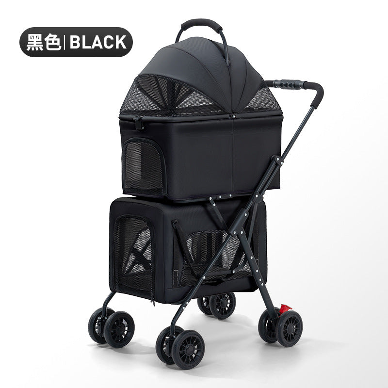Double Pet Cart Dog Cat Teddy Baby Cart Out Pet Cart Lightweight Foldable Outdoor Travel