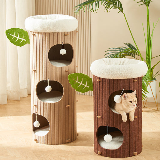 Cat litter cat tree integrated winter warm cat scratching board bucket double layer winter multi-cat multi-layer tree hole cat litter