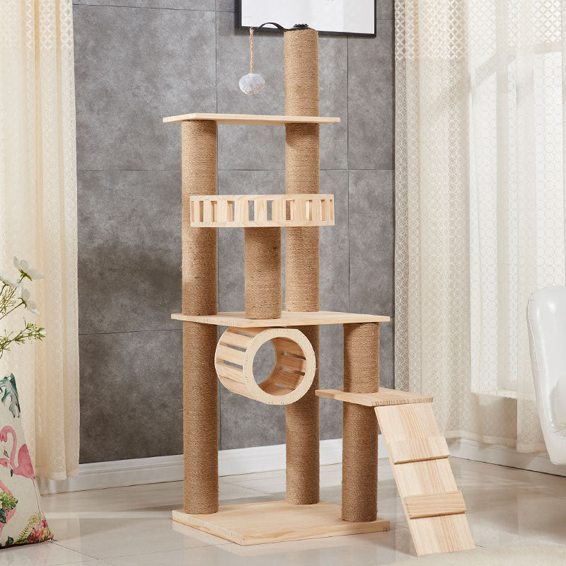 Wholesale solid wood cat climbing frames, cat tree, pet supplies, and multi-layered cat beds