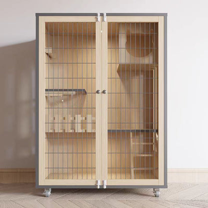 Wooden cat villa household indoor cat cage grid door cat house three-layer cat cabinet breeding cage cat nest luxury cat house