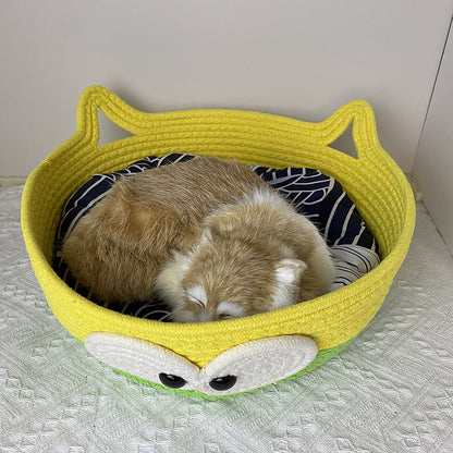 Four Seasons Universal Cat Nest Rattan Cotton Thread Cat Nest Cat Nest Cat Mat Cute Sleeping Mat Kitten Mat Pet Nest
