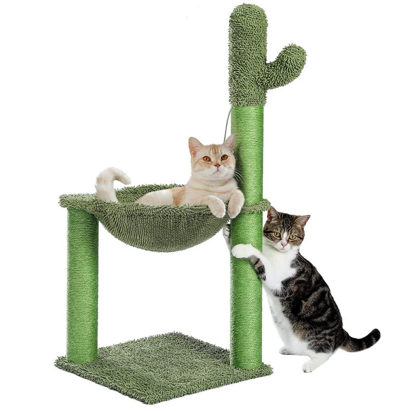 Wholesale cactus cat climbing frame is wear-resistant and cannot drop chips. The cat self-hi relieves boredom and scratches. Solid wood small apartment cat scratching column