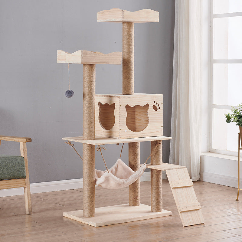 Wholesale custom solid wood cat climbing frame cat nest luxury cat jumping platform cat scratching column cat hammock pine pet nest custom