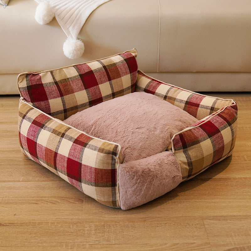 Wholesale dog litter cat litter retro plaid universal in all seasons removable and washable cat teddy than bear small and medium dog bite-resistant pet litter