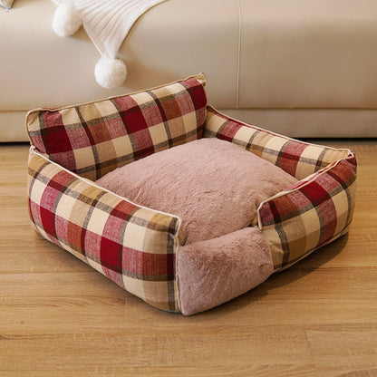 Wholesale dog litter cat litter retro plaid universal in all seasons removable and washable cat teddy than bear small and medium dog bite-resistant pet litter