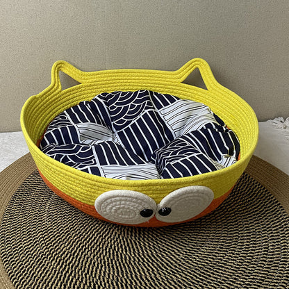 Four Seasons Universal Cat Nest Rattan Cotton Thread Cat Nest Cat Nest Cat Mat Cute Sleeping Mat Kitten Mat Pet Nest
