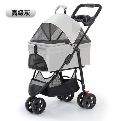 Wholesale Pet Cart Dog Cat Teddy Baby Cart Out Small Three Wheeled Pet Cart Lightweight Foldable Outdoor