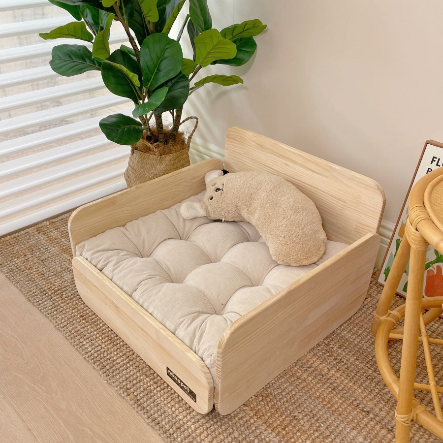 Pet sofa, wooden pet cat and dog bed, pet sofa universal in all seasons, ground-free sofa, small dog nest