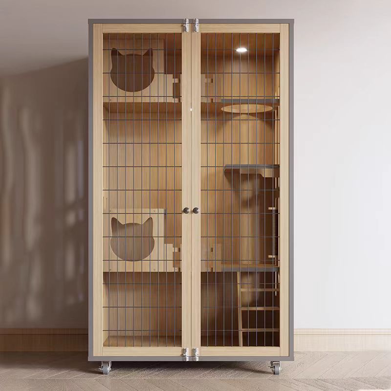 Wooden cat villa household indoor cat cage grid door cat house three-layer cat cabinet breeding cage cat nest luxury cat house
