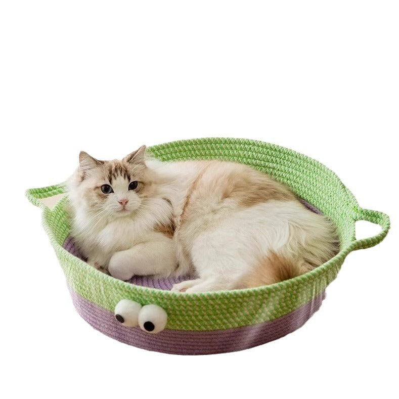 Four Seasons Cat Dopamine Big Eyes Moe Rattan Cotton Rope Cat Nest Four Seasons Universal Kennel Pet Cool Summer Cat Nest