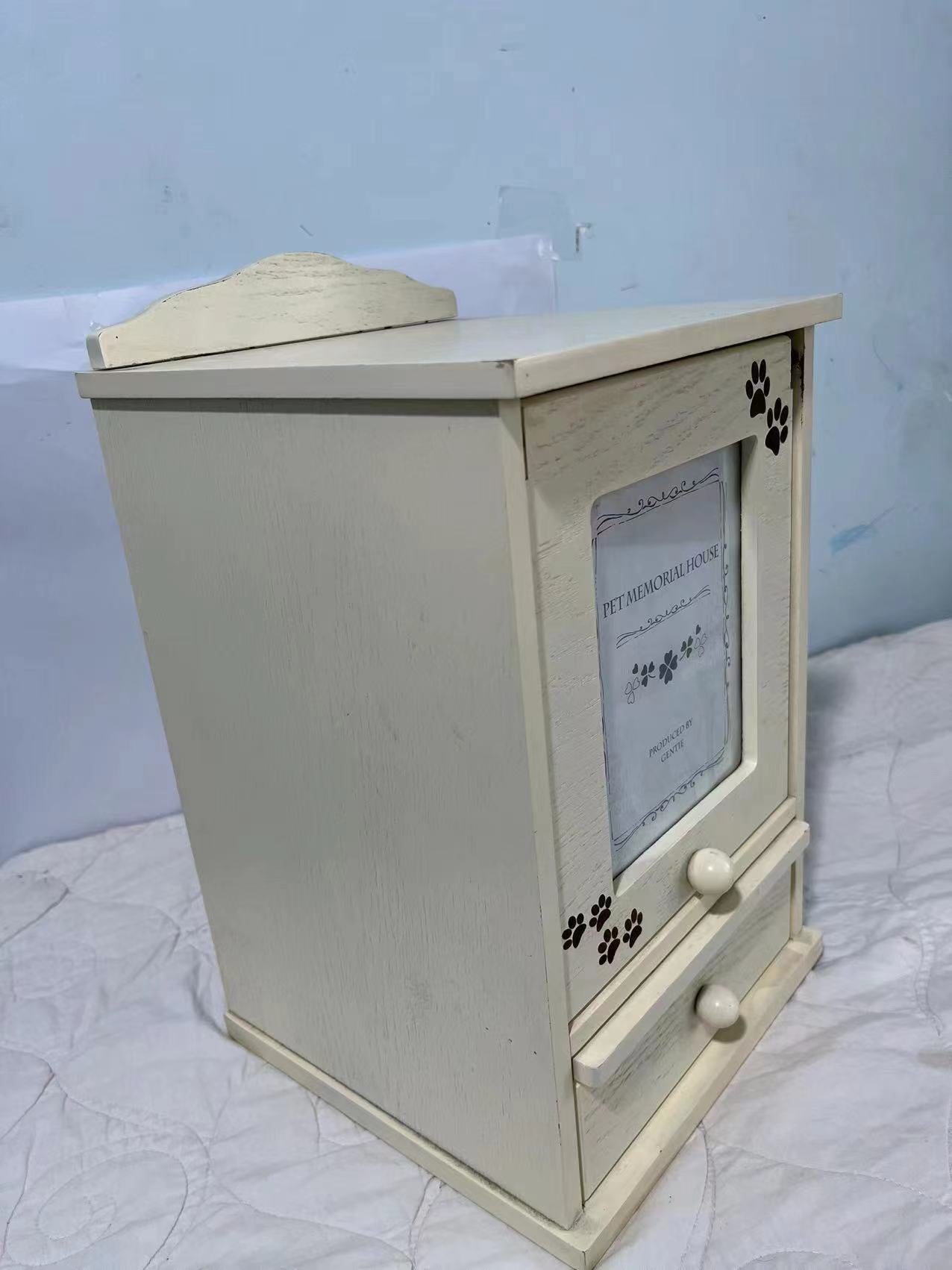 Pet commemorative urn, small house-shaped urn, with photo frame, with small drawers