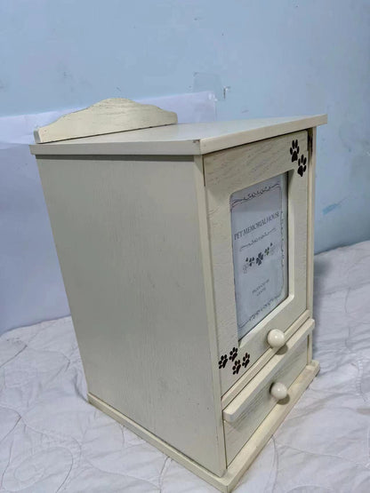 Pet commemorative urn, small house-shaped urn, with photo frame, with small drawers