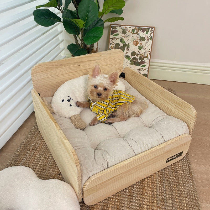 Pet sofa, wooden pet cat and dog bed, pet sofa universal in all seasons, ground-free sofa, small dog nest