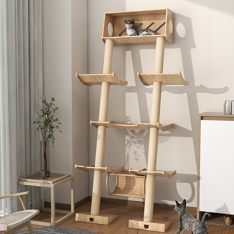Wholesale custom cat climbing frame Small apartment solid wood against the wall cat scratching board integrated leaning tower leaning against the cat jumping platform climbing column wall type