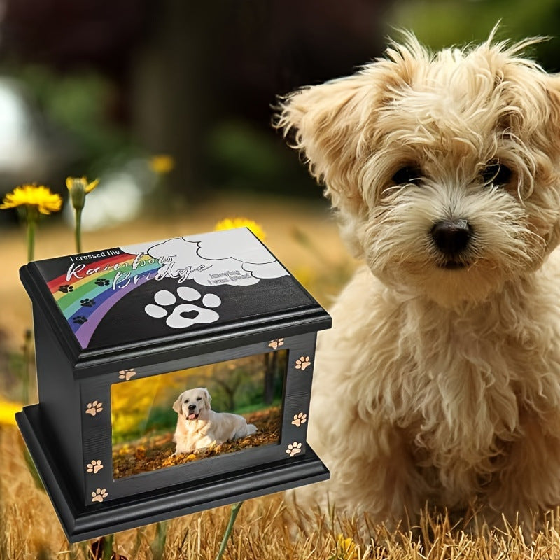 Pet urn, wooden black rainbow dog paw frame, suitable for cats and dogs and other pets