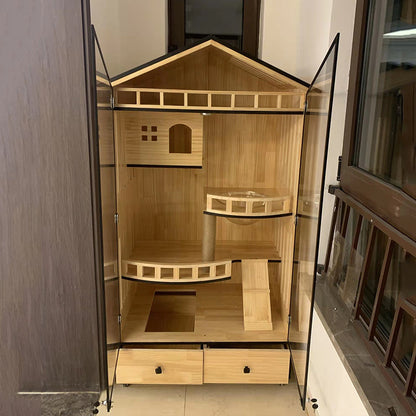 Cat villa solid wood household cat cabinet cat house breeding cage double layer cat cage wholesale oversized cat house cat nest