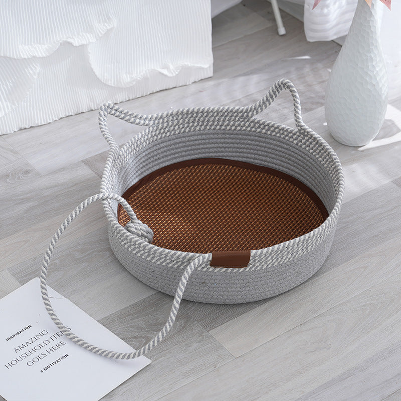 Straw winter warm cat nest, cattail grass weaving cat supplies universal in all seasons, super large pet nest spot