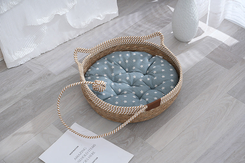 Straw winter warm cat nest, cattail grass weaving cat supplies universal in all seasons, super large pet nest spot