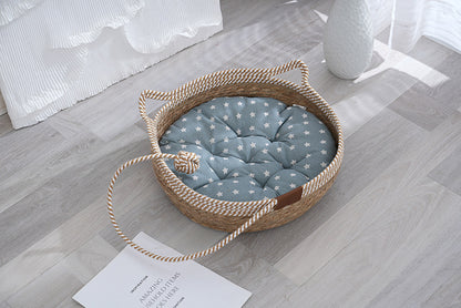 Straw winter warm cat nest, cattail grass weaving cat supplies universal in all seasons, super large pet nest spot