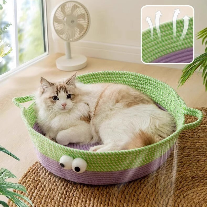 Four Seasons Cat Dopamine Big Eyes Moe Rattan Cotton Rope Cat Nest Four Seasons Universal Kennel Pet Cool Summer Cat Nest