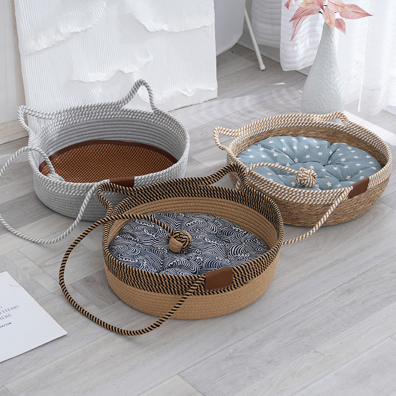 Straw winter warm cat nest, cattail grass weaving cat supplies universal in all seasons, super large pet nest spot