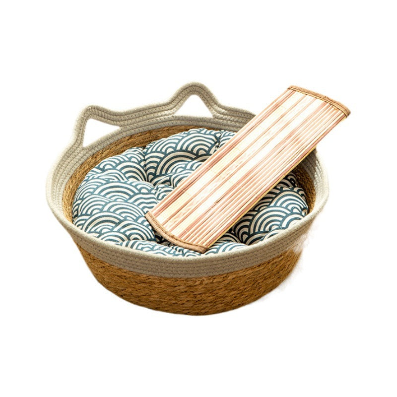 Cat nest rattan four seasons universal weaving summer cool nest cushion Internet celebrity cat scratching board integrated pet bed cat supplies
