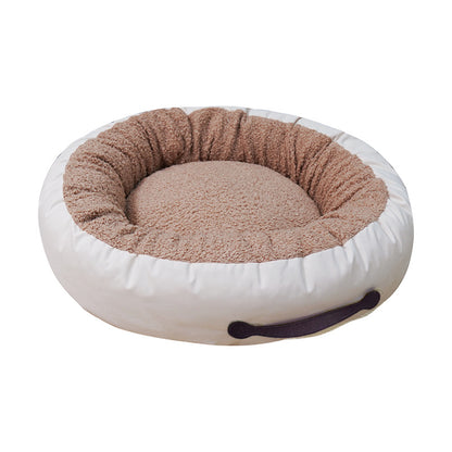Wholesale cats, dogs and pets two-color splicing autumn and winter plush warm round kennel removable and washable