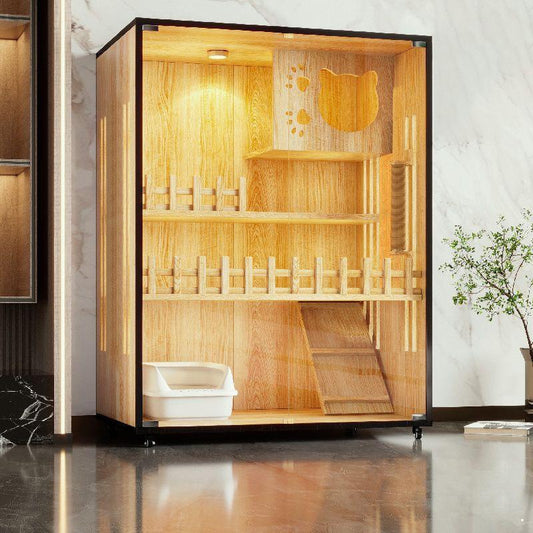 Wooden cat villa on the second and third floors of the super large cat cage cat house cat house home indoor cat house cat kennel pet cabinet